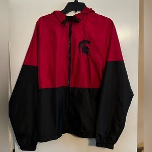 Spartan embroidered rain resistant windbreaker red and black